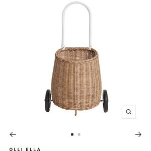 NWT! Olli Ella natural luggy Wicker Basket with Wheels